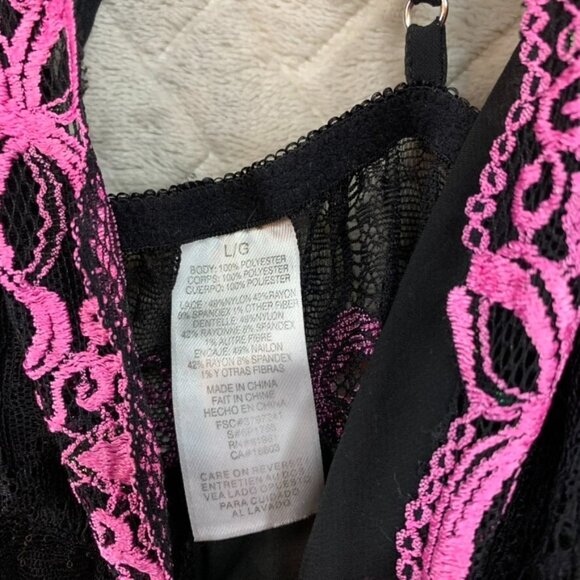 Womans Large Lingerie Top Black Pink Lace Fit & Flare Adjustable Strappy Sleeve - Picture 4 of 11
